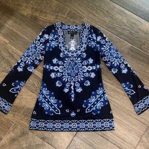 Blue Patterned Women's Tunic Top